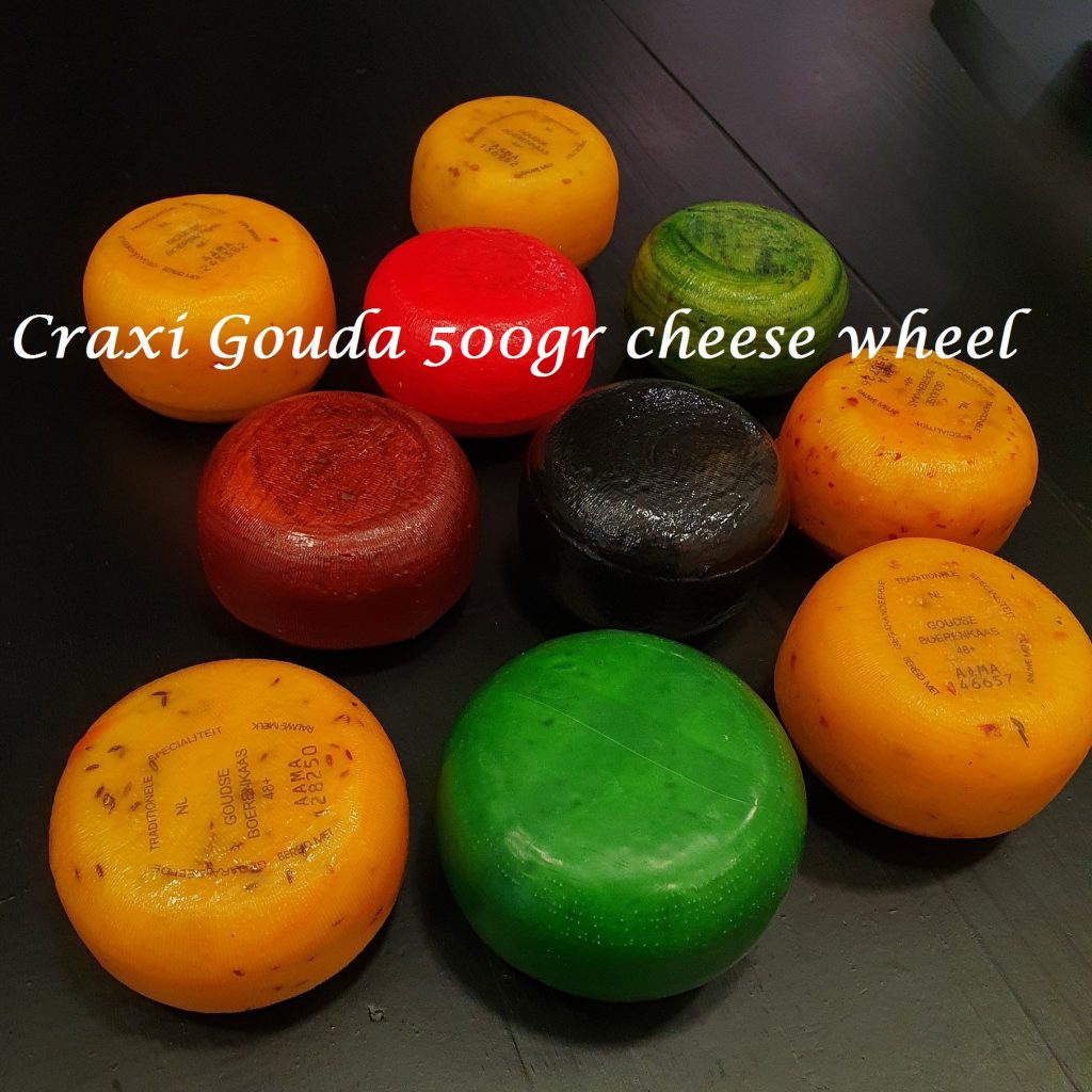 Artisanal gouda 500gr herb cheeses, small raw milk gouda wheel with spices, and aromatic herbs. Cheese wheel weight of ±500gr.