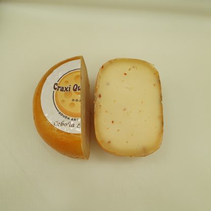 Dutch artisan Craxi mini Gouda onion garlic cheese, artisanal raw milk Gouda cheese with onion, garlic, paprika, ginger, and horseradish with a cheese wheel weight of 500gr.