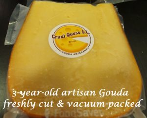 Artisan Gouda cheese 36 months old freshly cut and vacuum-packed after you place your order, raw milk Dutch Gouda cheese to order online or for sale in our cheese shop in Malaga, Spain