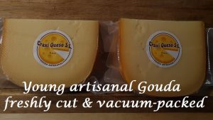 Artisan Gouda cheese young matured freshly cut and vacuum-packed after you place your order, raw milk Dutch Gouda cheese to order online or for sale in our cheese shop in Malaga, Spain