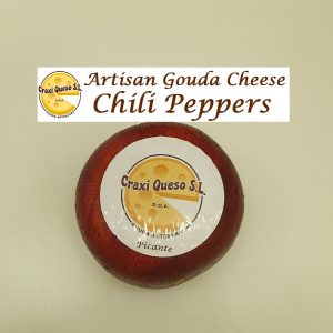 Gouda Cheese Wheel with Chili, Craxi artisan Gouda Cheese with Chili Peppers made with raw cow's milk