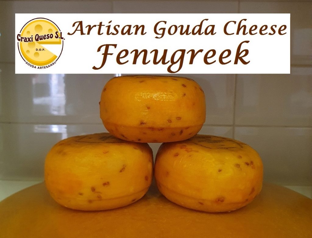 Gouda Cheese Wheel with Fenugreek, Craxi Gouda Cheese with Fenugreek Seeds made with raw cow's milk