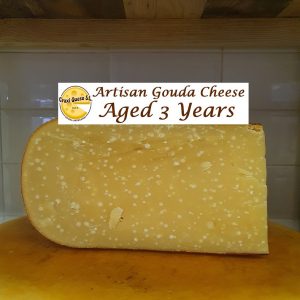 Gouda cheese 36 months old with crystals. 3 year old artisanal Dutch Gouda farmer's cheese made from raw cow's milk