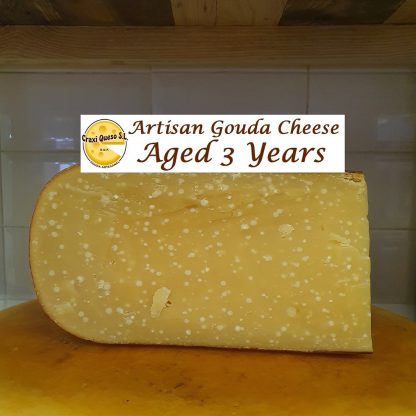 Gouda cheese 36 months old with crystals. 3 year old artisanal Dutch Gouda farmer's cheese made from raw cow's milk
