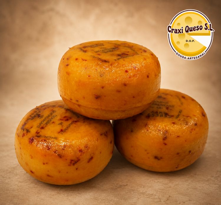Craxi Spiced Gouda Cheese. Artisan Gouda Wheels with Aromatic Herbs and Spices