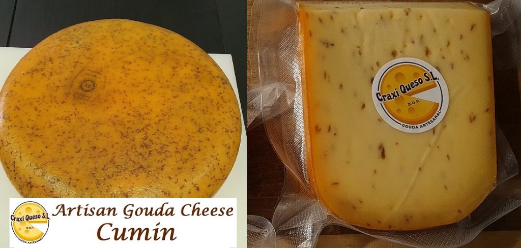 Price per kilogram for Gouda with cumin. Artisanal raw cow's milk cheese aged for 5 months.